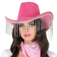 Roze cowgirlhoed met strassfranjes