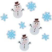Eetbare oblaten met sneeuwpoppen en sneeuwvlokken - 9 stuks