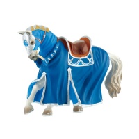 Beeldje voor taart van blauw middeleeuws paard 14 x 10 cm - 1 eenheid
