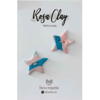 Roze Clay knopen in roze en blauwe sterren van 2,8 cm - 2 stuks