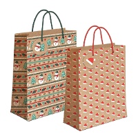 Cadeautas van 45 x 33 x 10 cm kraft met kerstfiguren - 1 stuk