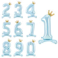 Blauw nummer ballon met kroon van 84 cm - PartyDeco - 1 stuk