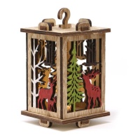 Houten kerstlantaarn met rendieren en bomen, met ledlicht van 15 cm
