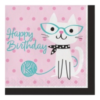 Kattenservetten Happy Birthday 16,5 x 16,5 cm - 16 stuks