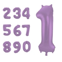 Mat paarse nummerballon van 86 cm - Folat - 1 stuks