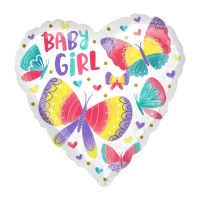 Baby Girl hartvormige ballon met gekleurde vlinders van 43 cm - Anagram