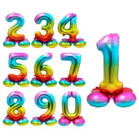 Regenboog nummer ballon met een basis van 72 cm - Folat - 1 stuk