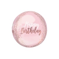 Roze orbz ballon happy birthday 38 x 40 cm - Anagram