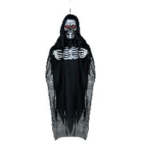 Hangende skeletdecoratie met rode ogen, licht en geluid, 1,80 m