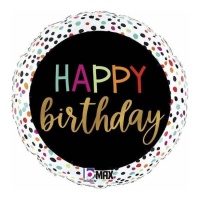 Happy Birthday ballon met stippelrand 35 cm - Grabo