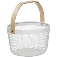 Fruitmand 27 x 26 x 16,5 cm wit met bamboe handvat
