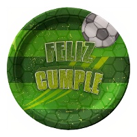 Papieren bordjes voetbal 'Feliz Cumple', 18 cm - 8 stuks