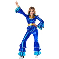 Metallic blauw disco stijl kostuum voor vrouwen