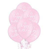 Roze latex ballonnen Happy Birthday 30 cm - PartyDeco - 50 stuks