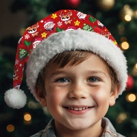Kerstmuts met kinderprint in rood
