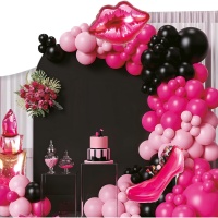 Ballonnenkit met fuchsia en zwarte lippenstift - 100 stuks