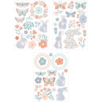 Paasstickers met vlinders, bloemen en konijnen - 3 vellen