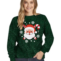 Kersttrui voor vrouwen met glitter en een Santa Claus-ontwerp