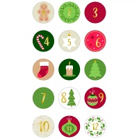 Ronde adventskalender nummerstickers Kerstmis - 60 stuks