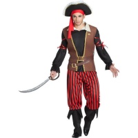 Piratenkostuum met rode en zwarte strepen voor heren