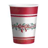 Bekers van 270 ml met maretak en een rode strik - 6 stuks