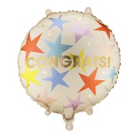 Congrats-ballon met kleurrijke sterren, 35 cm