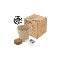 Biologische pot met zonnebloemzaadjes