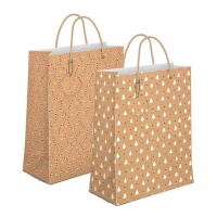 Kerst cadeautas 14 x 11,5 x 6,7 cm in kraftkleur - 1 stuk