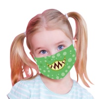 Herbruikbaar hygiënisch mondkapje voor kinderen van 7 tot 12 jaar met Monster ontwerp en 2 filters