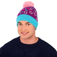 Jaren 80 blauwe en roze wollen muts