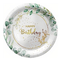Happy Birthday-bordjes met bloemen, 18 cm - 8 stuks