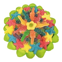 Kleurrijke, leuke snoeptaart van 840 gr