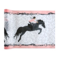 Tafelloper van 30 cm breed met roze paarden - 5 m