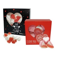 Doosje van 50 gram met een assortiment van marshmallows en hartvormige gummies - 1 stuk