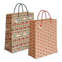 Cadeauzak 23 x 18 x 10 cm kraft met kerstfiguren - 1 stuk