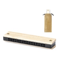 Houten mondharmonica met hoes - 1 stuk