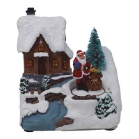 Klein huisje met Kerstman met muziek en licht van 11 x 13 cm