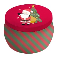 Ronde rode metalen doos van Kerstman - 1 stuk