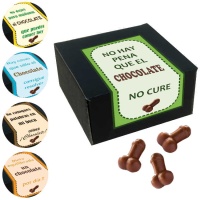 Chocolade bonbons in de vorm van een penis met spreuk