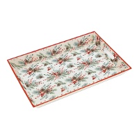 Dienblad van 45 x 31 van kerstplastic met bloemenmotief en handvatten