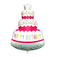 XL silhouetballon van een taart Happy Birthday Regenboog van 95 cm - Procos