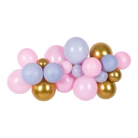 Slinger van roze, grijs en gouden ballonnen - 30 stuks