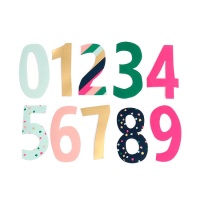 Papieren nummerstickers met print - 38 stuks