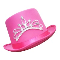 Roze hoge hoed met kroon