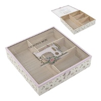 Roze houten naaidoos met vakken