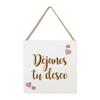 Houten bord Laat ons je wens achter 20 x 20 x 2 cm