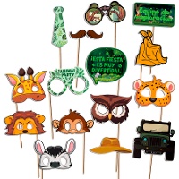 Safari dieren photobooth kit - 15 stukken