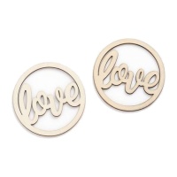Houten cirkelvormige Love figuren van 9 cm - 2 stuks
