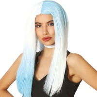 Pruik met lange witte en blauwe lokken