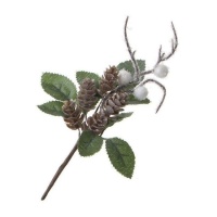 Decoratieve tak met bladeren en dennenappels van 18 cm
